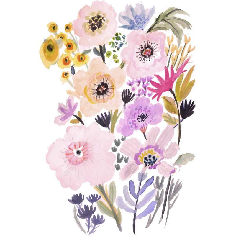 Flower Posy V by Karen Fields - Painting, 46cm H x 30cm W, Black Floater Framed
