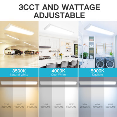 4FT LED Wraparound Light Fixture, 3CCT Led Shop Lights, Flush Mount Light for Garage, Shop, Kitchen