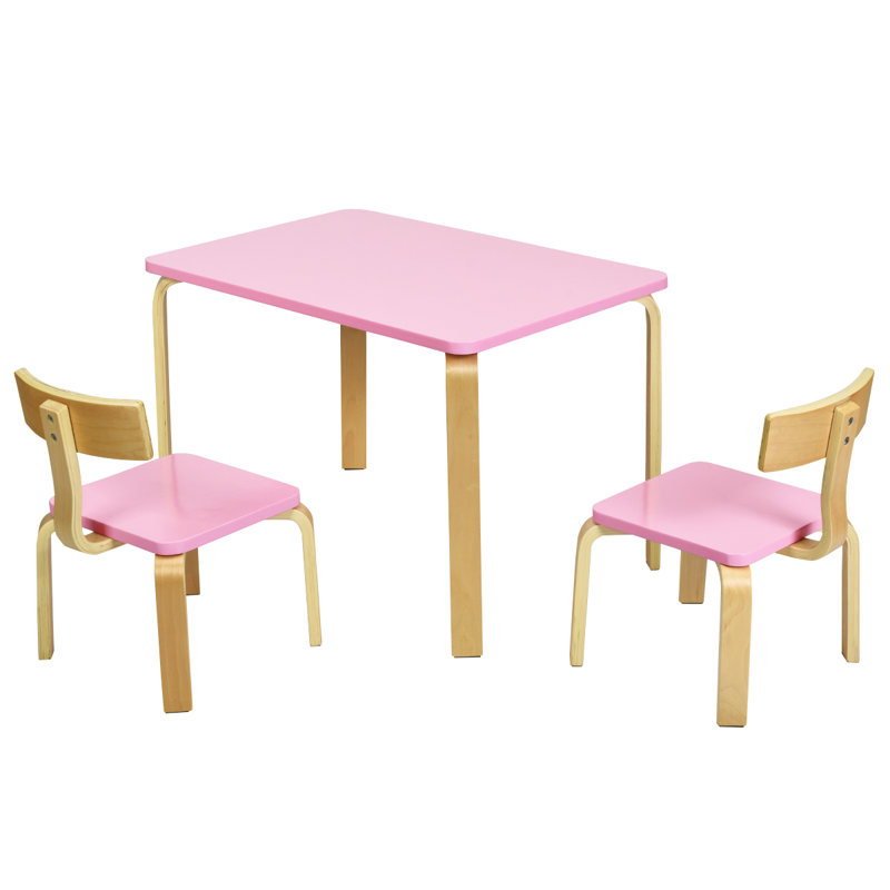 Ensemble 3 pièces de table de jeu / chaise en bois massif pour enfants Ottman, Rose
