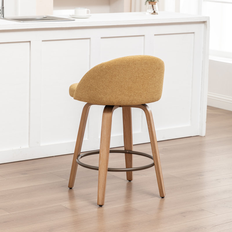 Swivel Upholstered Velvet Bar Stool with Solid Wood Frame, YELLOW, Set of 1, 64.5cm