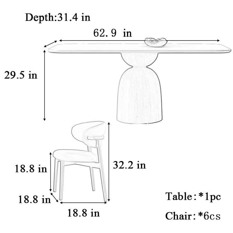 Table et chaises rectangulaires, Brun, H 29,5 po x L 62,9 po x l 31,4 po 