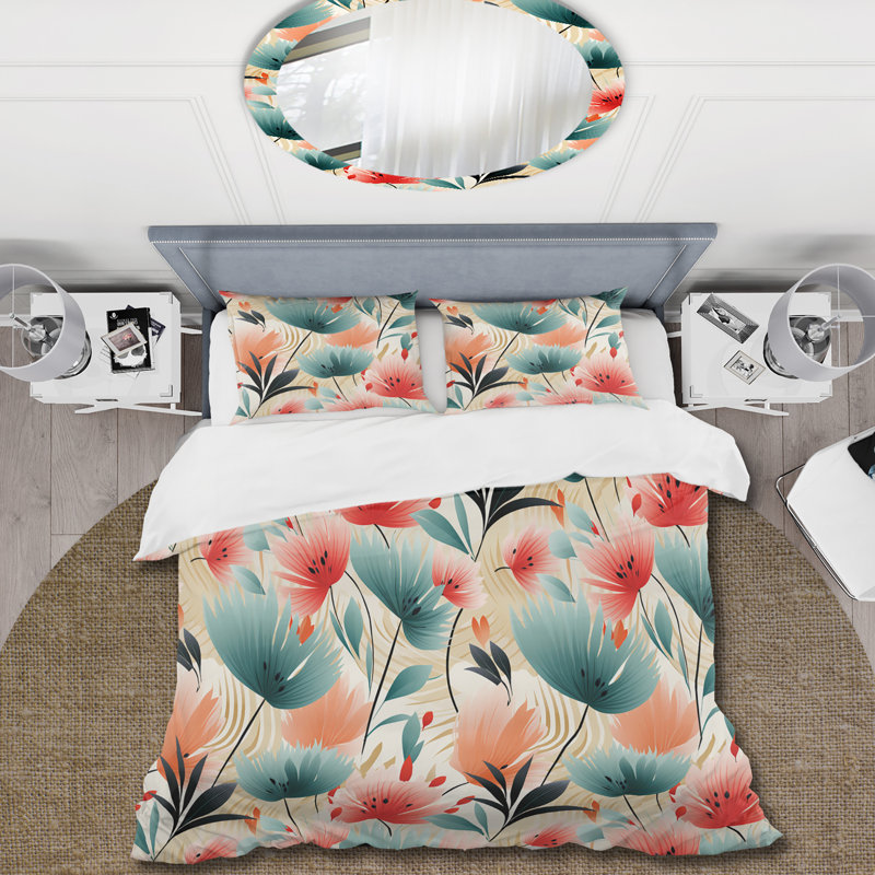 Ensemble de housse de couette très doux à motif tropical vert et rose II, Housse de couette pour grand lit et 2 taies décor