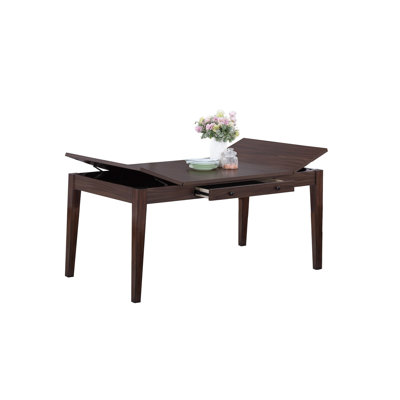 Walnut Finish Rectangular Dining Table with Lift-Top Storage and Drawers, Seats 6, Modern Wood Furniture for Kitchen and Dining Room