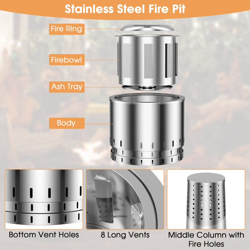 Briet 0.06 Stainless Steel Fire Pit & Grill