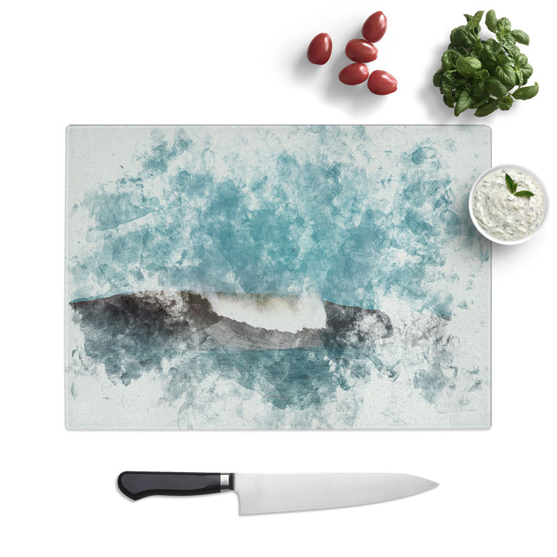 Tempered Glass Wave Curl Watercolour Chopping Board, 20 cm x 28.5 cm