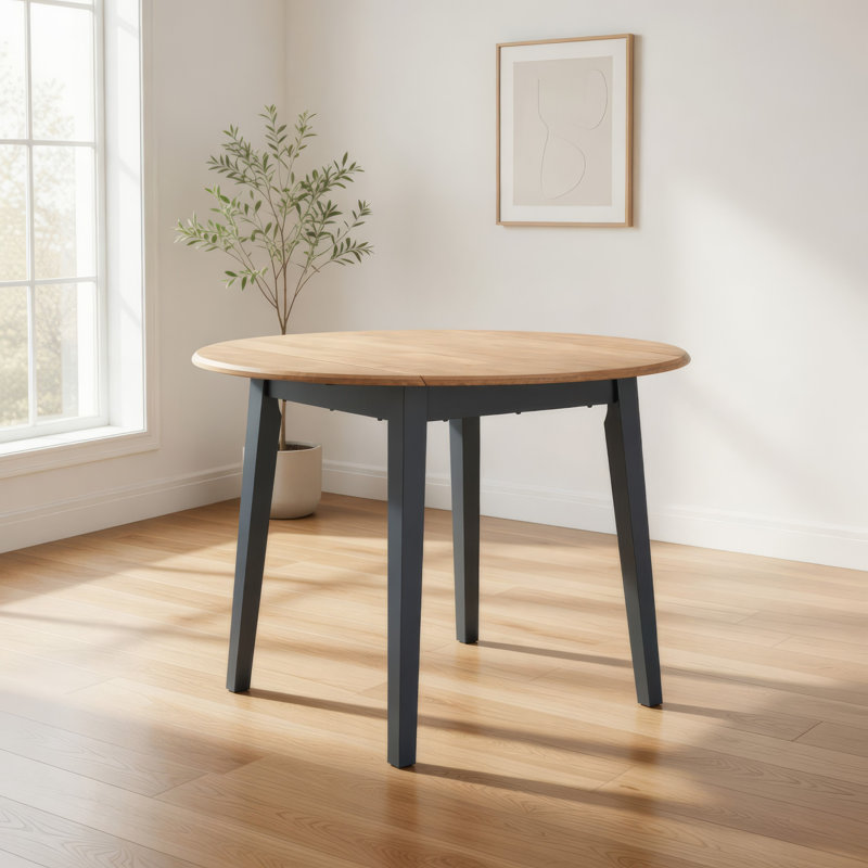 Gasy Dining Table, Extendable 26-42 Inch, Dark Blue, Wood, 2 Leaves, Dark Blue