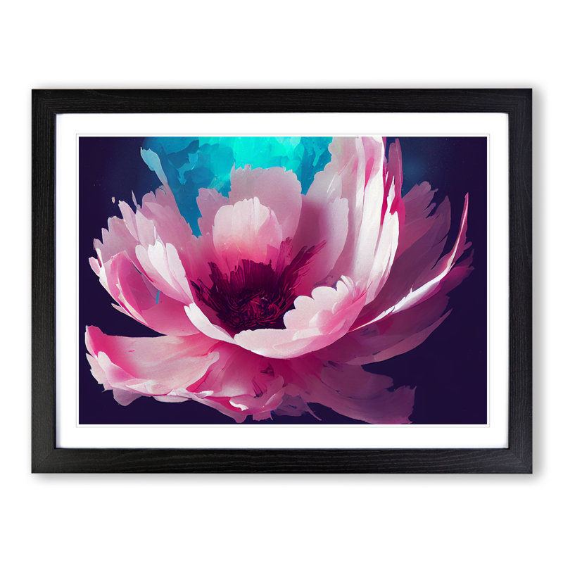 Dreamy Peony Flower Abstract - Single Picture Frame Print, Black, 46cm H x 64cm W
