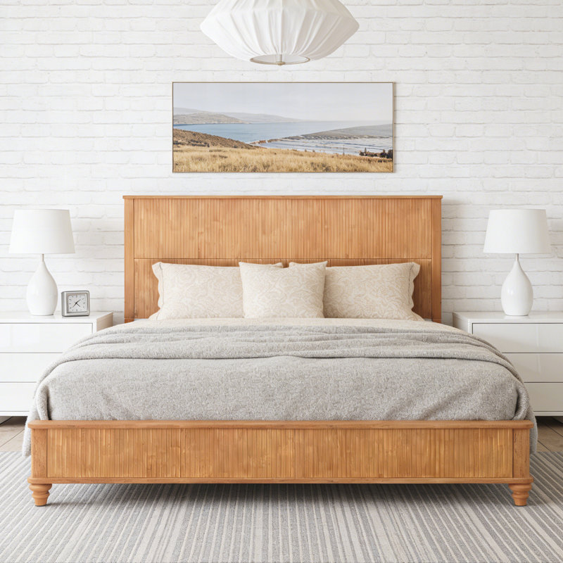 Tall Headboard Platform Bed Frame with Headboard, Natural, King