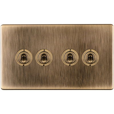 4 Gang Quad Retro Toggle Light Switch SCREWLESS MATT BLACK 10A 2 Way Lever