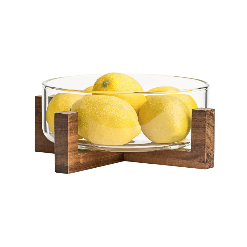 Cuvette en verre d'acacia de tous les jours avec piédestal