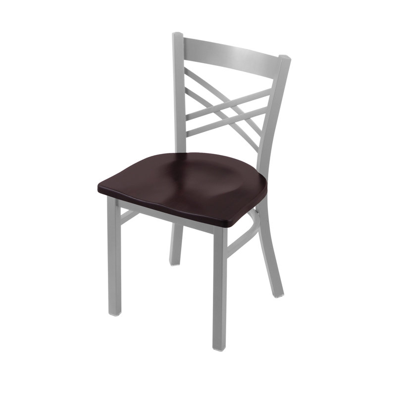Catalina 18'' H Metal Side Chair, Anodized Nickel, Wood-Dark Cherry Maple
