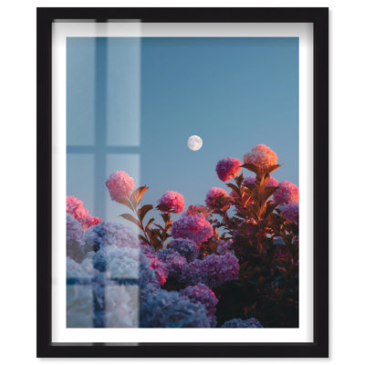 Décoration murale côtière Shadowbox Twilight Hydrangeas II par Notoriart, cadre noir, H 25 po x l 21 po