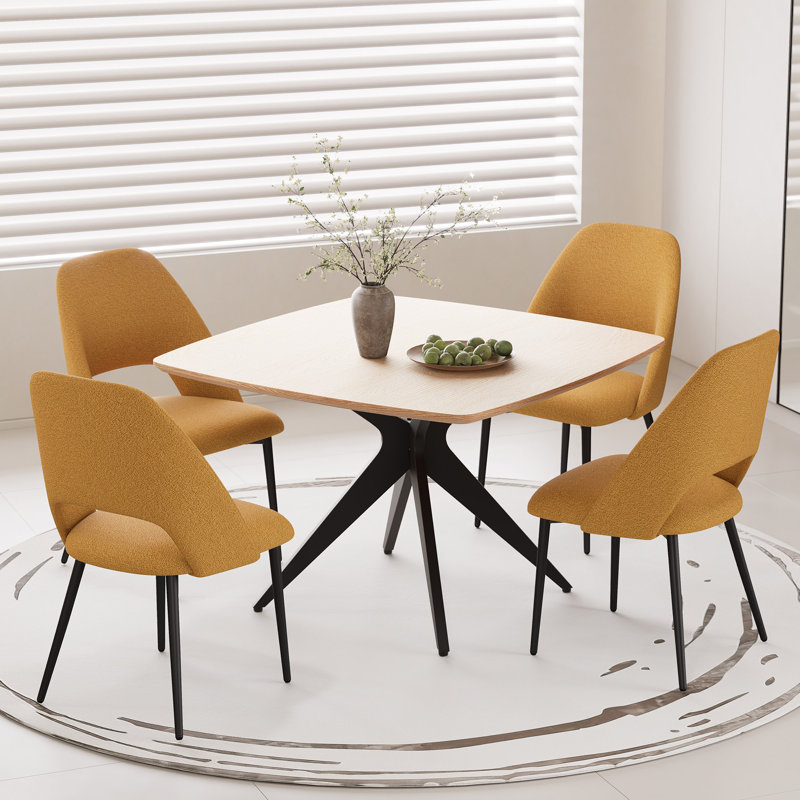 45.3" Square Wood Dining Table Set, Modern Kitchen Table For 2-4 Person, Steel Legs, Dining Set With Dining Chairs, Saving Space