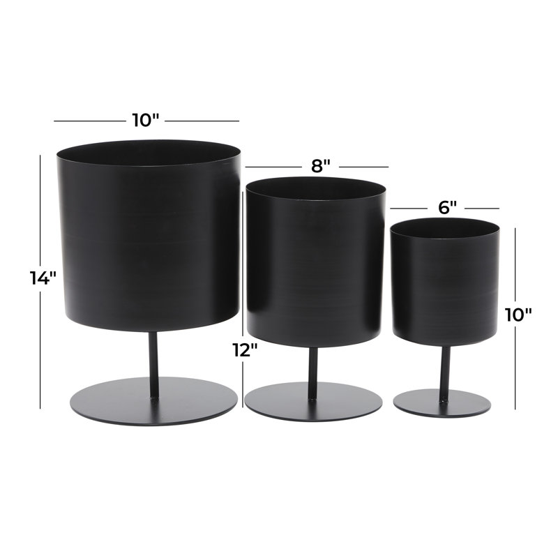 Black Metal Round Indoor Planter Set of 3