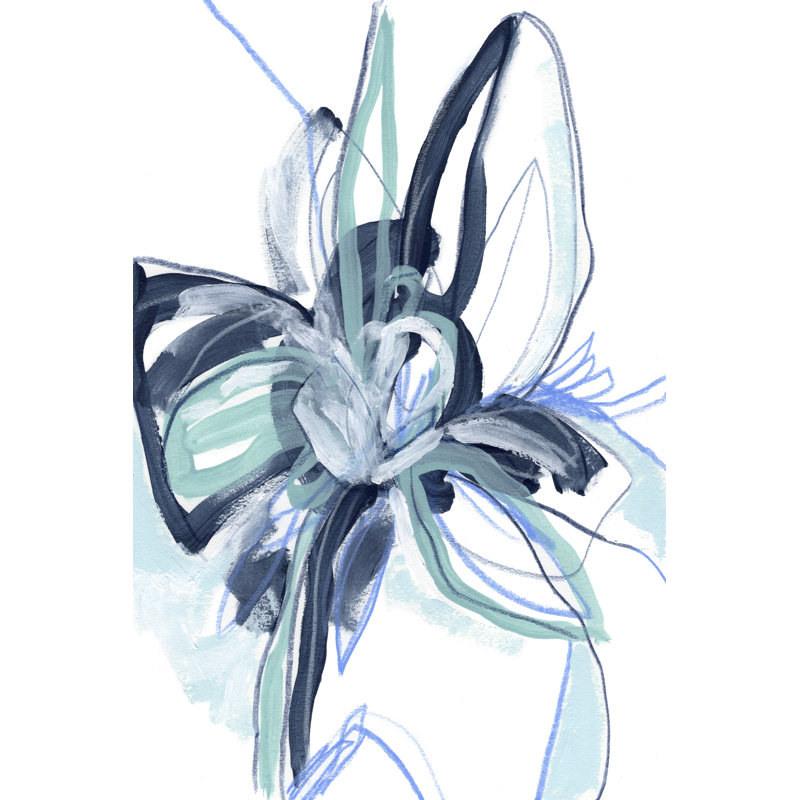 Blue Floral Burst II by June Erica Vess - Painting on Canvas, Black Floater Framed, 122cm H x 81cm W