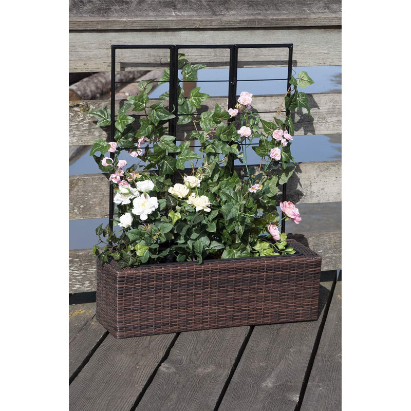 Resin Wicker Planter with Trellis, Multi-tone Brown