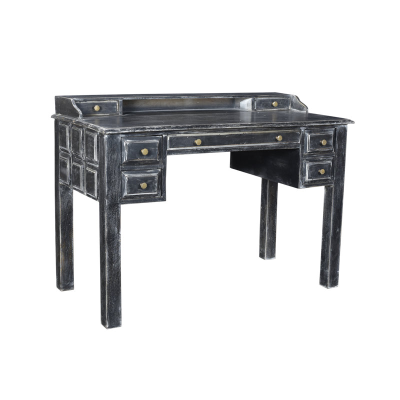 Black Mango Wood 7-Drawer Writing Desk