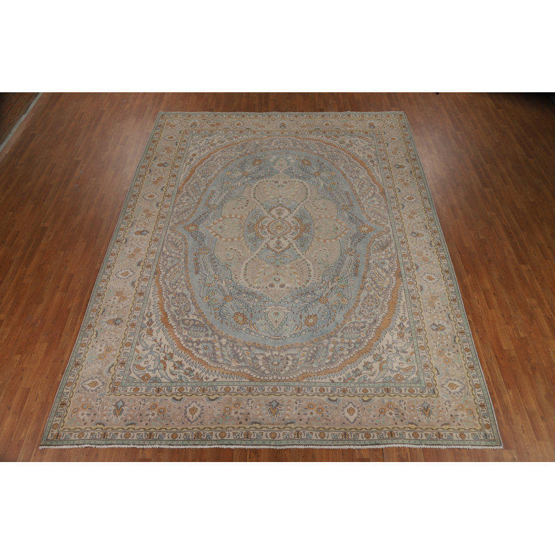 Tapis traditionnel en laine bleu clair à motif floral clair 10 x 13