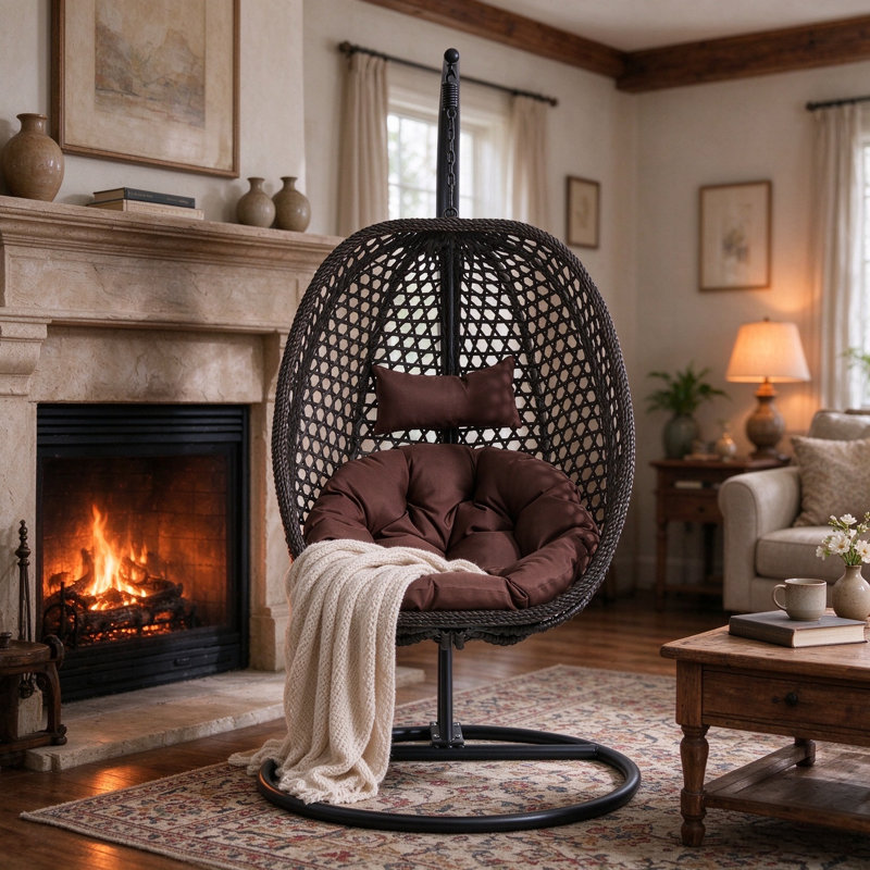 Fauteuil à œufs en osier avec support Charlie / Jade Charlie-Jade, Noir