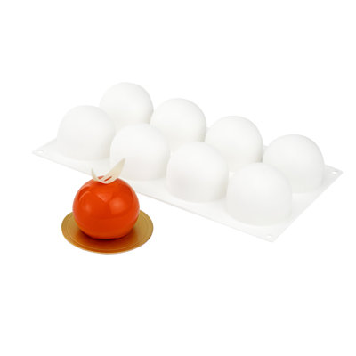 Restaurantware-Pastry Tek 8 Cavities Ball Mold, 1 Oven-Ready Chocolate Mold - Flexible, Freezable, White Silicone Baking Mold, Easy Release, For Making Candies or Chocolates