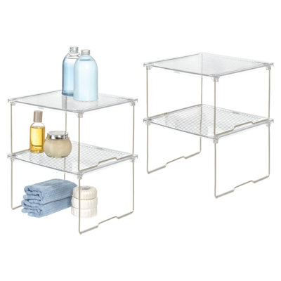 Stackable Cabinet Shelf Organizer - 2-Tier Cabinet Riser Bathroom Storage - Holds Bottles, Jars, and Storage Bins