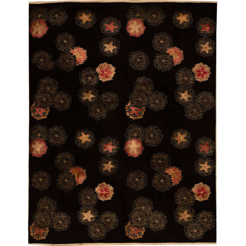 Dharma Floral Area Rug in Black, Rectangle 8' x 10'