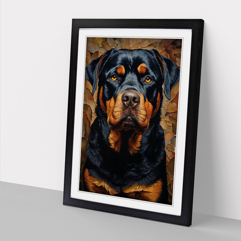 Rottweiler Hard Edge - Framed Print, Black , 46cm H x 34cm W x 2cm D