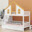 Lit superposé multifonctionnel en bois avec toit, escalier de rangement et lit gigogne-1234523141