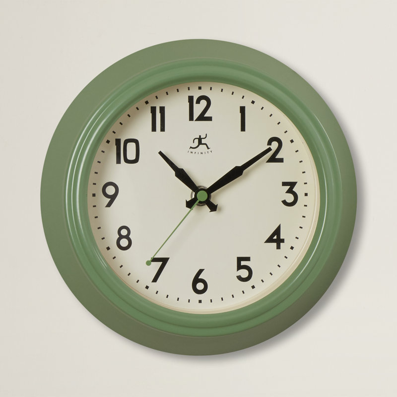 Retro Round Aluminum Wall Clock 8.5 Inches, Green