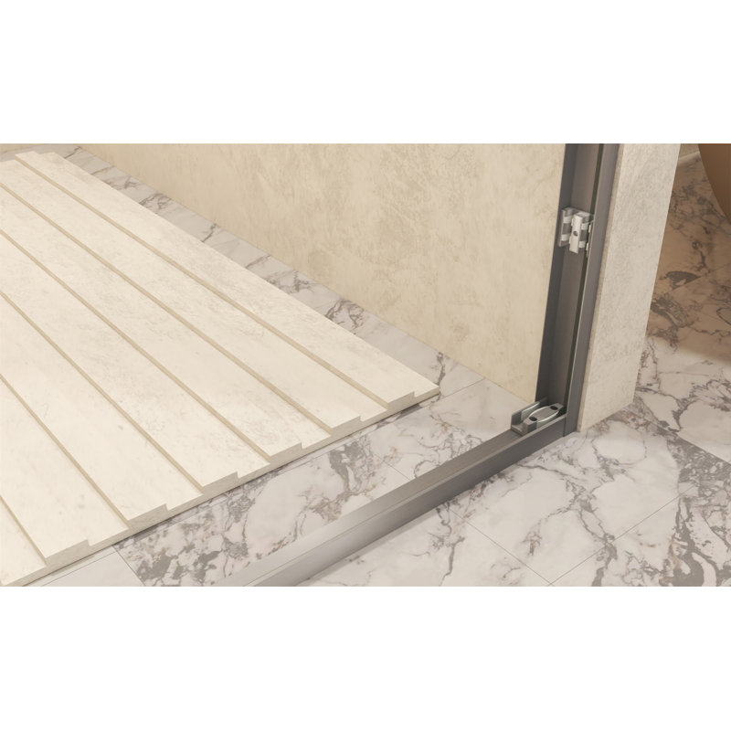 50-54 " X 72" Tempered Glass With Explosion Proof Film, Aluminum Frame Double Sliding Shower Door, "1/4 (6 Mm), Stainless Steel Handle