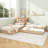 L-Shaped Combination Twin Bed With Trundle And Drawer,3-In-1 Low Corner Platform Bed Linked With Built-In Desk And Led Downlight