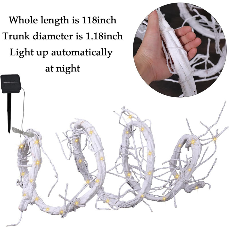 Long Grapevine Garland With Solar String Lights Bendable Fake Tree Branches
