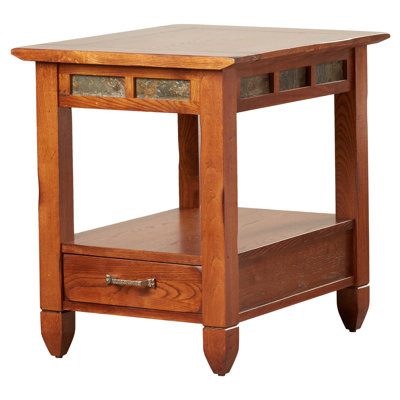 Slatestone Solid Wood End Table in Distressed Rustic Oak