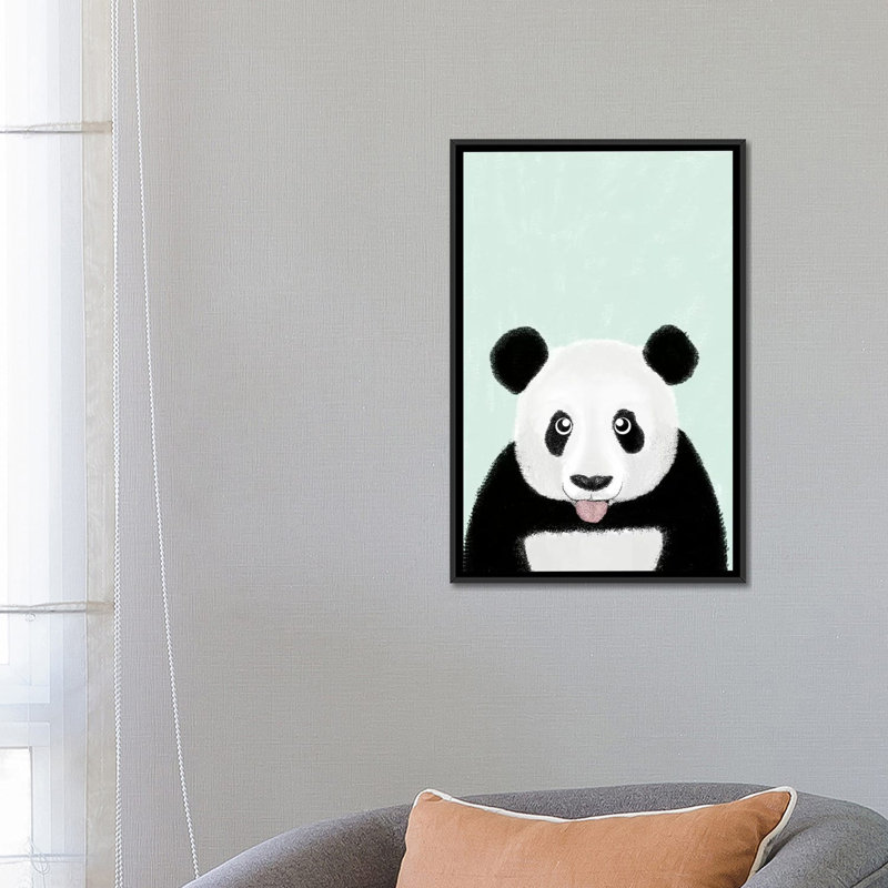 « jolie panda », impression sur toile tendue, H 26 po x l 18 po x P 1,5 po, Toile avec cadre noir, Pas de tapis