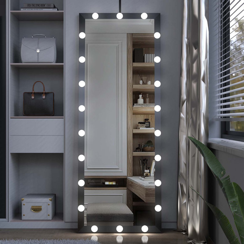 Miroir de salle de bain pleine grandeur avec lumières et miroir de plancher sur pied avec 3 modes de couleur