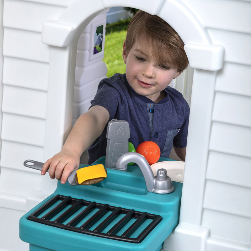 Neat & Tidy Cottage Gray Plastic Kids Playhouse with Windows