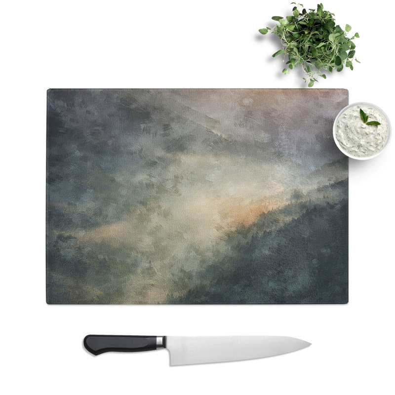 Tempered Glass Valley Mist Painting Chopping Board, 28.5 cm x 39 cm