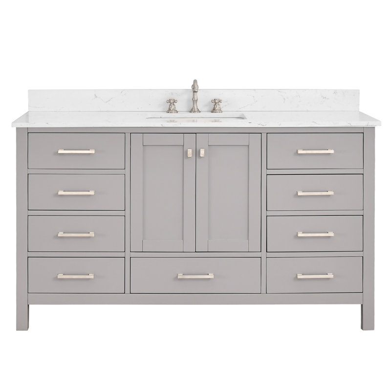 Meuble-lavabo 60 po avec plateau en pierre reconstituée, Gris