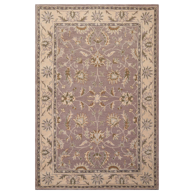 Tapis oriental traditionnel en laine touffeté à la main Aubergine, Rectangle 6 pi x 9 pi