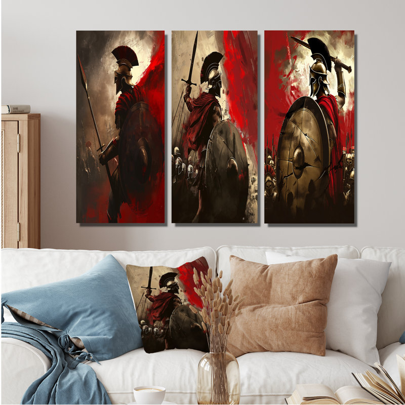 Red 300 Spartan Warriors In Grèce I - Collection d'art mural moderne, H 28 po x l 36 po, Toile tendue, Ne s’applique pas