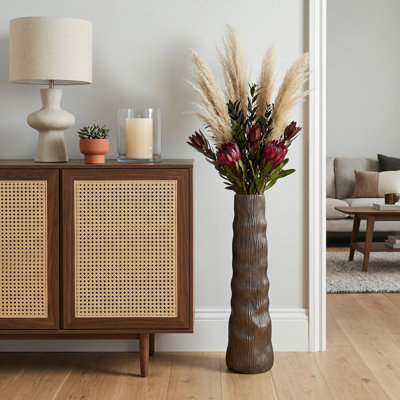 Cylindrical Silhouette Metal Tall Vase for Home Tabletop Decor - Table Flower Vase Accent for Entryway or Living Room Floor Display - Brown
