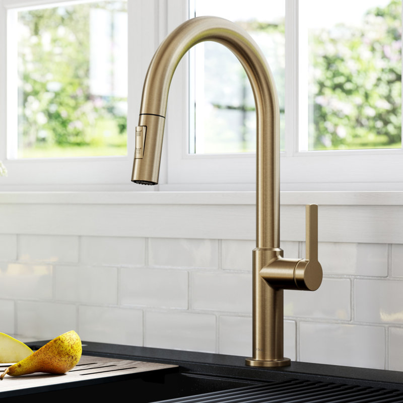 KRAUS Oletto Single Handle Pull Down Kitchen Faucet, Antique Champagne Bronze