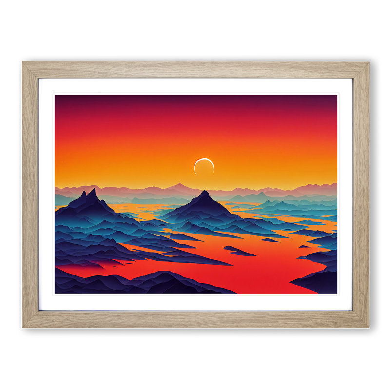 Glorious Mountain Sunset - Framed Print, 25cm H x 34cm W x 2cm D, Oak
