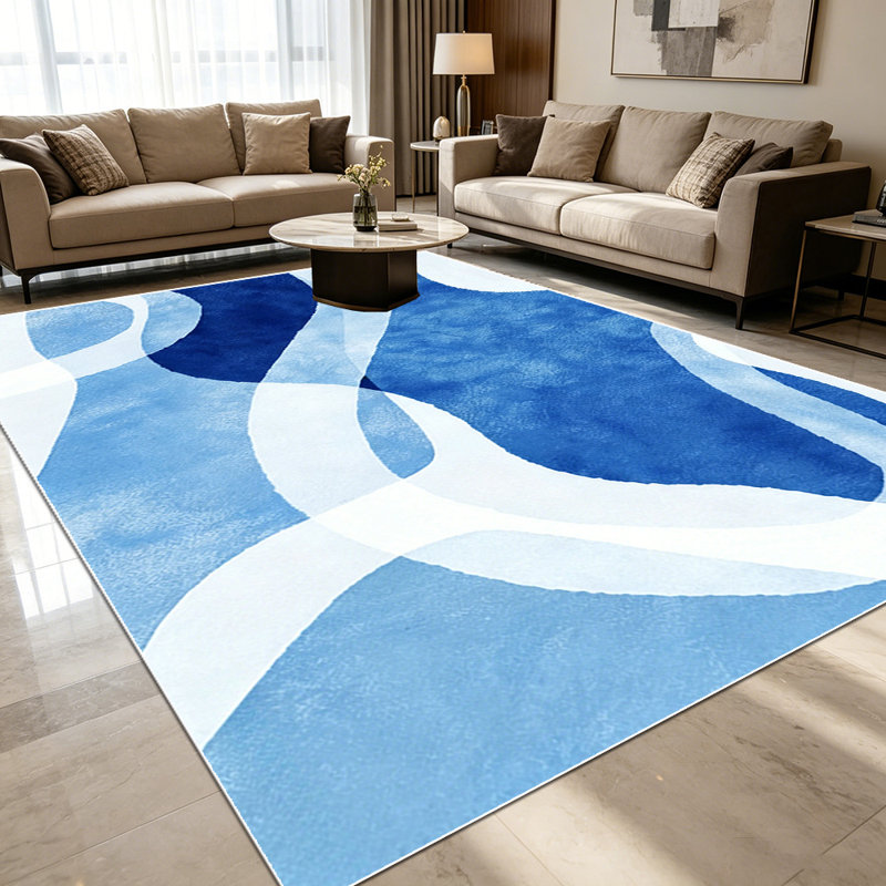1PC Abstract Watercolor Swirl Navy Royal Sky Blue Pattern area rugs for Living Room, Soft and Comfortable, Suitable for all seasons, easy-to-maintain, machine washable Indoor floor mat, Under Table Farmhouse suitable for dining table, bedroom, home