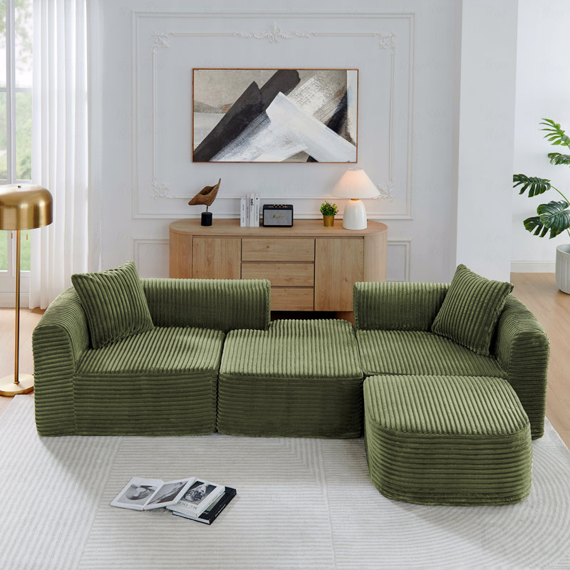 114" Cloud Sectional Couch With L-Shape Chaise, Green