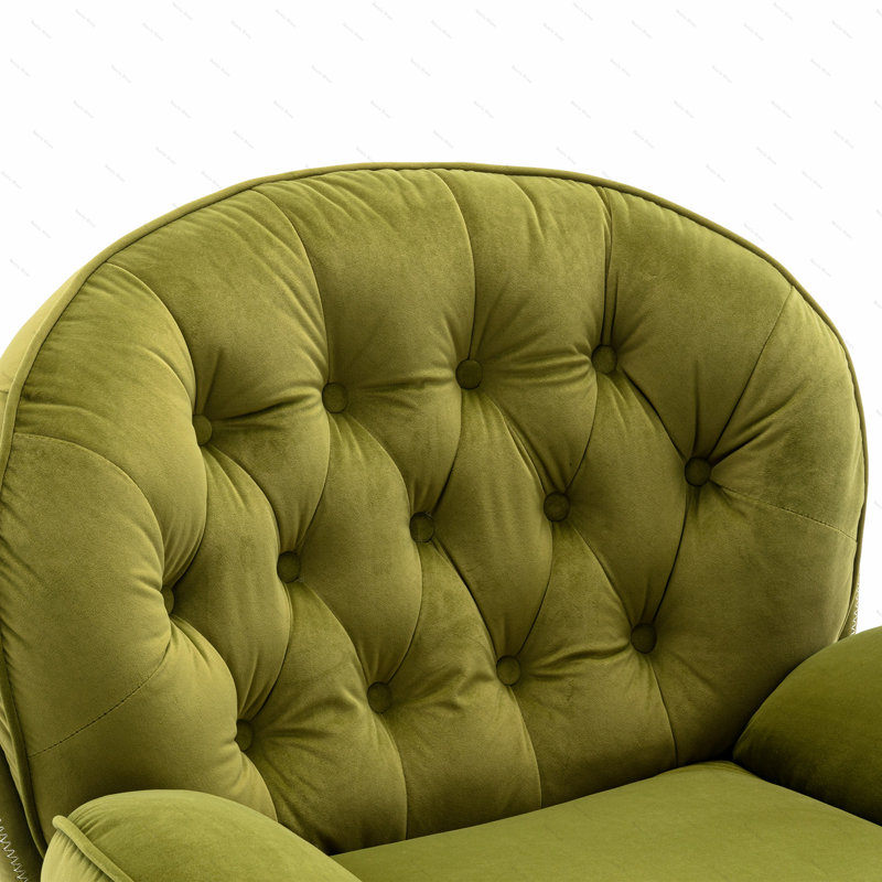 Fauteuil d'appoint avec repose-pieds Anouk, Velours olive