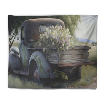 Barn Flower Delivery Truck I Polyester Tapestry