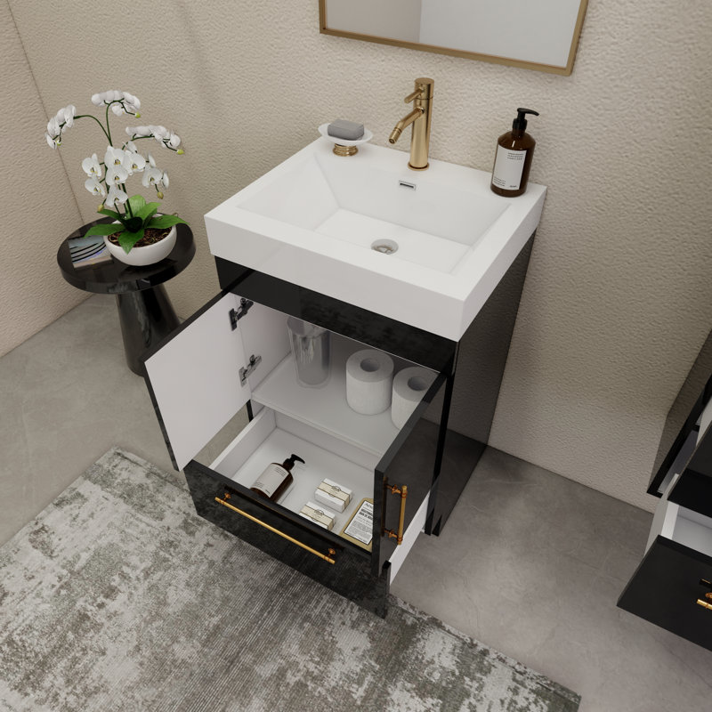 24" Single Bathroom Vanity Set, Glossy Black