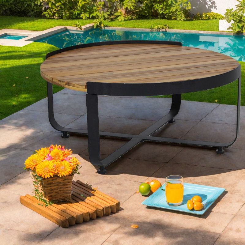 Tables de patio durables, table basse industrielle en bois d'acacia pour la maison