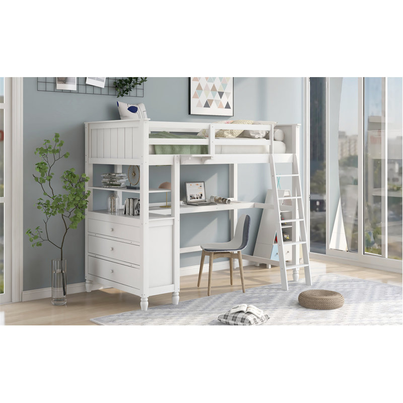 Versatile Twin Loft Bed with Multiple Functions for Space Optimization, White